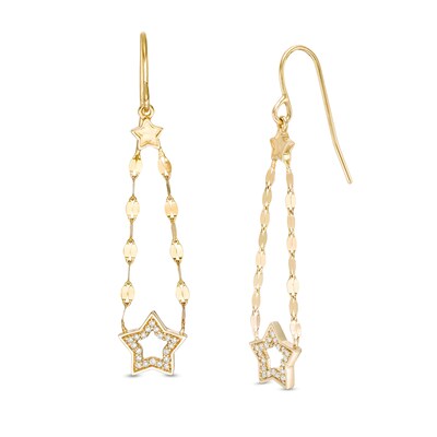 1/10 CT. T.W. Diamond Forzatina Chain Star Drop Earrings in 10K Gold