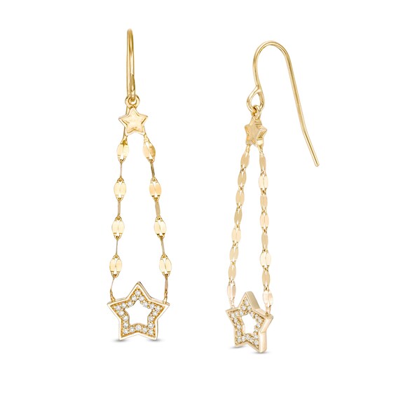 1/10 CT. T.W. Diamond Forzatina Chain Star Drop Earrings in 10K Gold