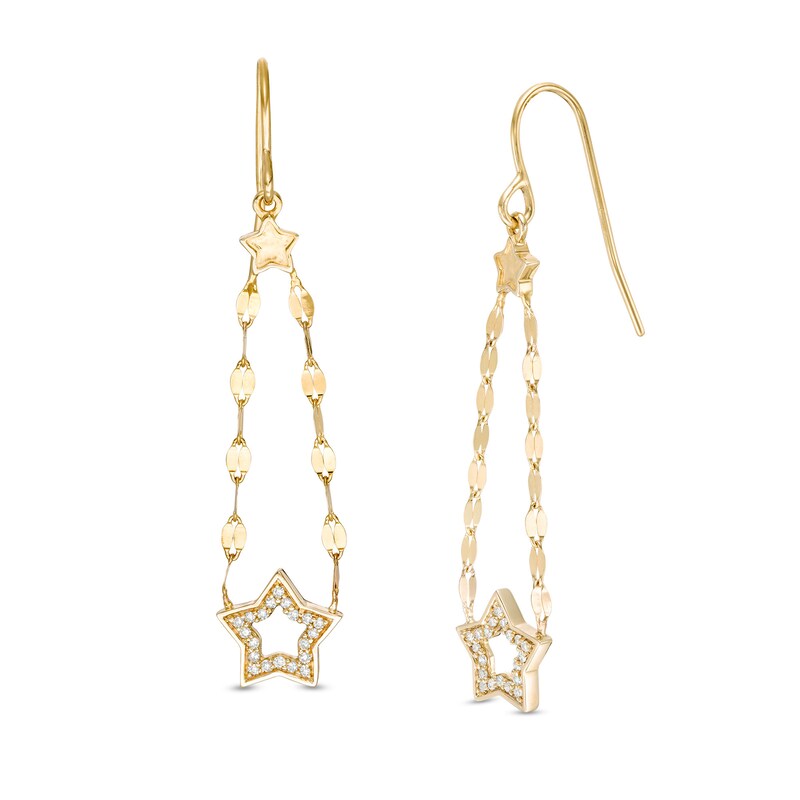 1/10 CT. T.W. Diamond Forzatina Chain Star Drop Earrings in 10K Gold