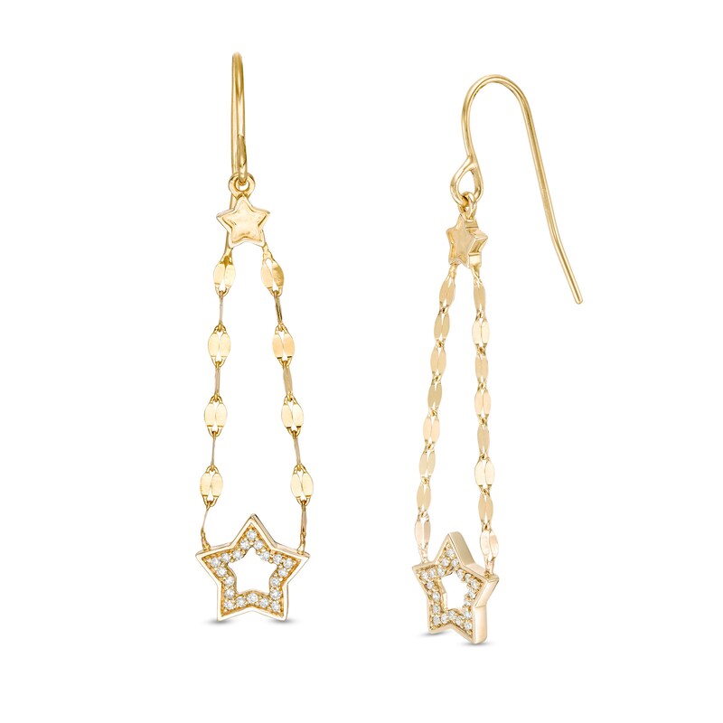 1/10 CT. T.W. Diamond Forzatina Chain Star Drop Earrings in 10K Gold