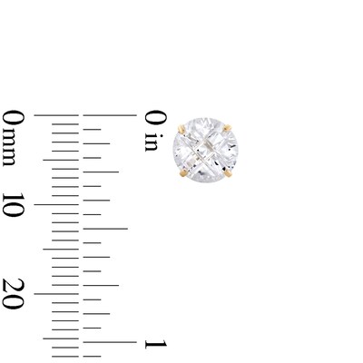 7mm Cubic Zirconia checkerboard Groove Solitaire Stud Earrings in 14K Gold