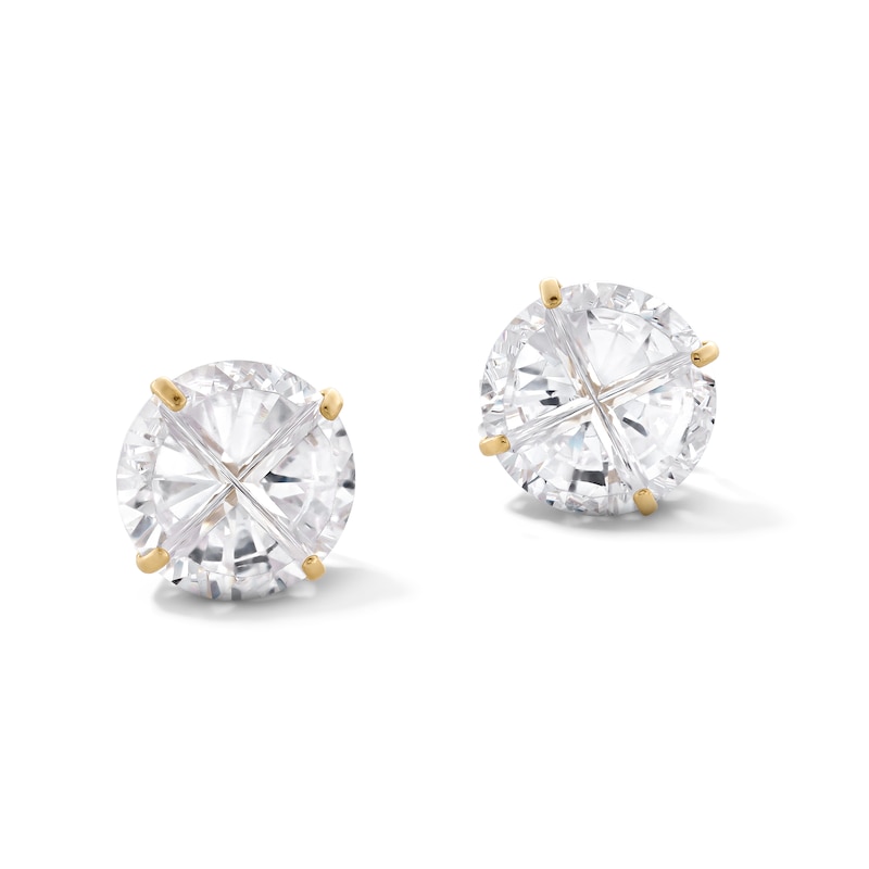 8mm Cubic Zirconia Pie Groove Solitaire Stud Earrings in 14K Gold