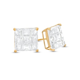 8mm Princess-Cut checkerboard Groove Cubic Zirconia Solitaire Stud Earrings in 14K Gold
