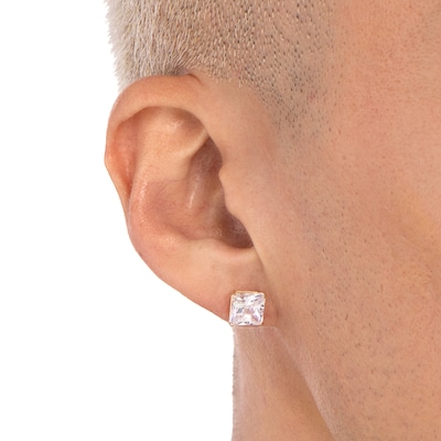 8mm Princess-Cut checkerboard Groove Cubic Zirconia Solitaire Stud Earrings in 14K Gold