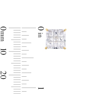 8mm Princess-Cut checkerboard Groove Cubic Zirconia Solitaire Stud Earrings in 14K Gold
