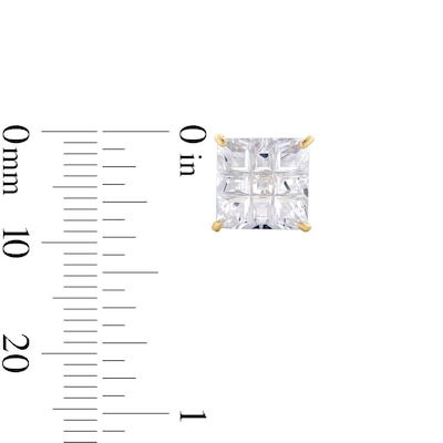8mm Princess-Cut checkerboard Groove Cubic Zirconia Solitaire Stud Earrings in 14K Gold