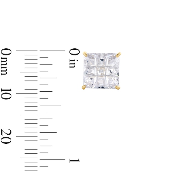 8mm Princess-Cut checkerboard Groove Cubic Zirconia Solitaire Stud Earrings in 14K Gold