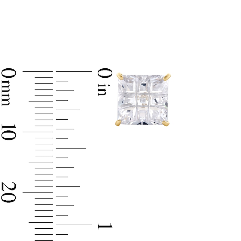 Main Image 3 of 8mm Princess-Cut checkerboard Groove Cubic Zirconia Solitaire Stud Earrings in 14K Gold