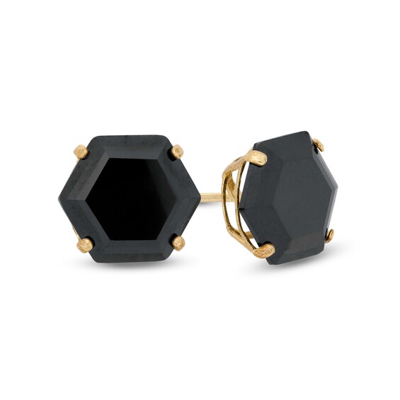 8mm Hexagon-Shaped Black Cubic Zirconia Solitaire Stud Earrings in 14K Gold