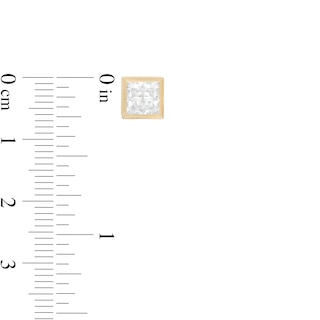 10K Solid Gold CZ Princess-Cut Square Groove Studs