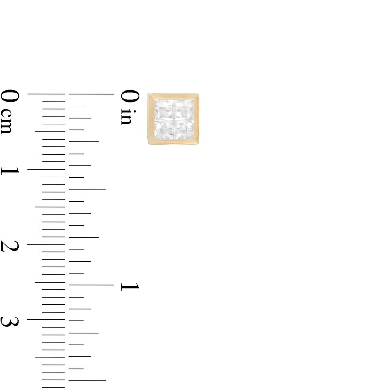 Main Image 2 of 10K Solid Gold CZ Princess-Cut Square Groove Studs