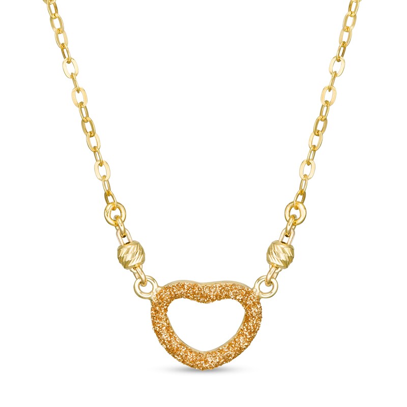 Made in Italy Glitter Enamel Heart Outline Necklace in 10K Gold