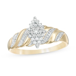 1/20 CT. T.W. Marquise Composite Diamond Beaded Wave Ring in 10K Gold