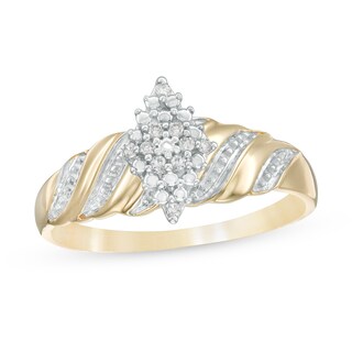 1/20 CT. T.W. Marquise Composite Diamond Beaded Wave Ring in 10K Gold