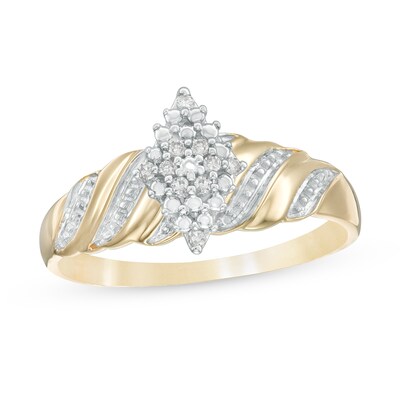 1/20 CT. T.W. Marquise Composite Diamond Beaded Wave Ring in 10K Gold