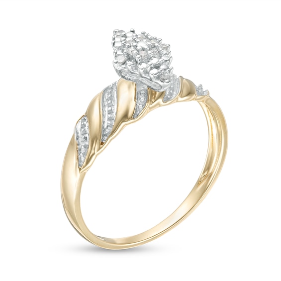 1/20 CT. T.W. Marquise Composite Diamond Beaded Wave Ring in 10K Gold