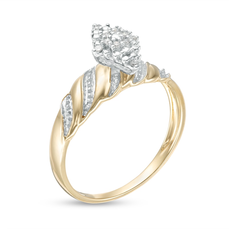 Main Image 2 of 1/20 CT. T.W. Marquise Composite Diamond Beaded Wave Ring in 10K Gold