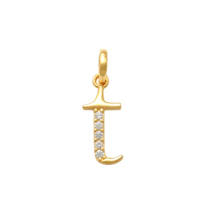 Child's Cubic Zirconia Lowercase "t" Charm Pendant in 10K Gold