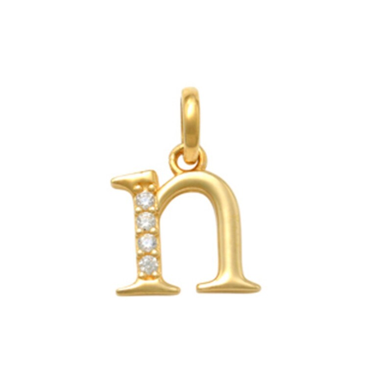 Child's Cubic Zirconia Lowercase "n" Charm Pendant in 10K Gold
