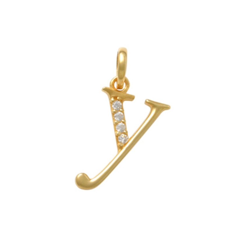 Child's Cubic Zirconia Lowercase "y" Charm Pendant in 10K Gold