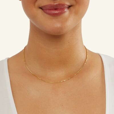 075 Gauge Box Chain Necklace in 10K Solid Gold Bonded Sterling Silver