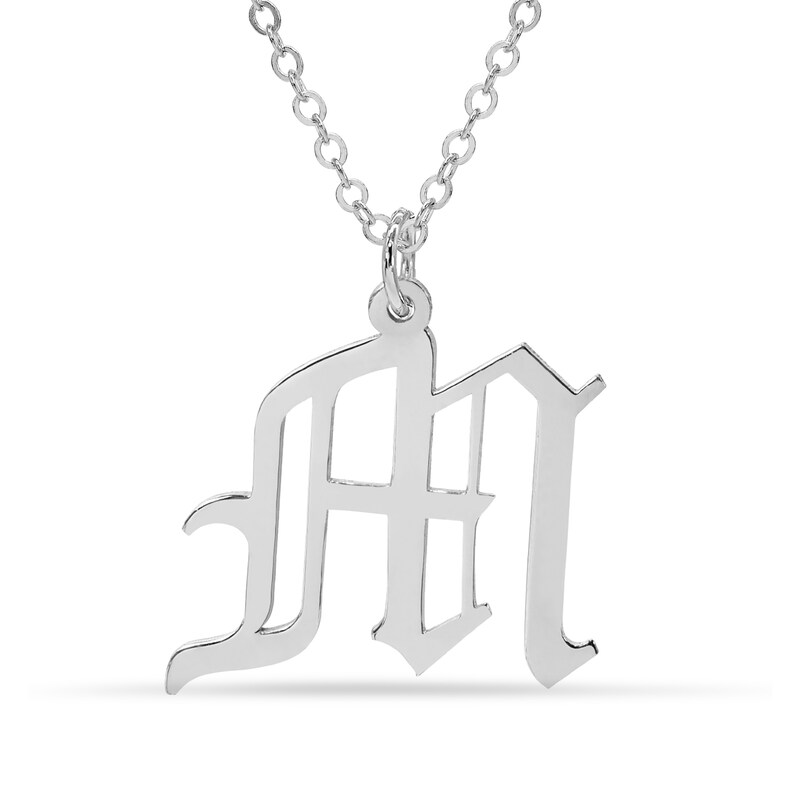 Uppercase Gothic Initial Pendant in 10K White Gold (1 Initial)