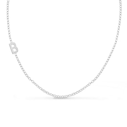 Offset Uppercase Block Initial Necklace in Sterling Silver (1 Initial)