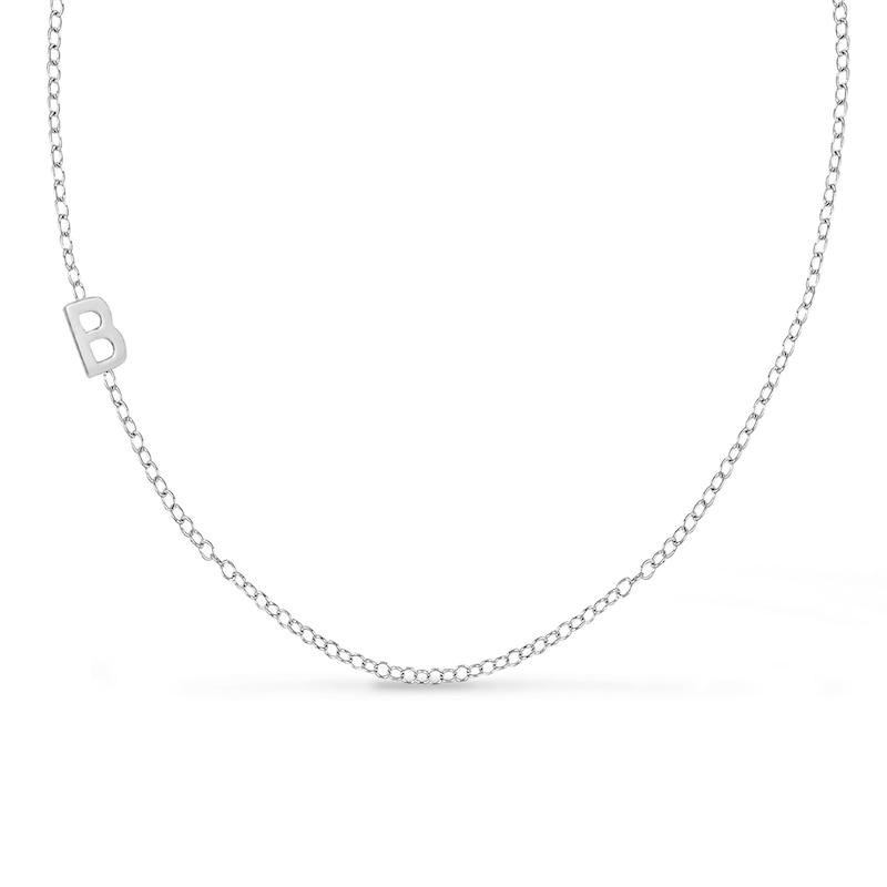 Offset Uppercase Block Initial Necklace in Sterling Silver (1 Initial)