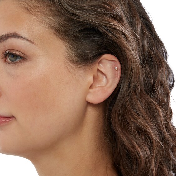 14K Tube Gold Trillion-Cut CZ Geometric Barbell - 18G 5/16"