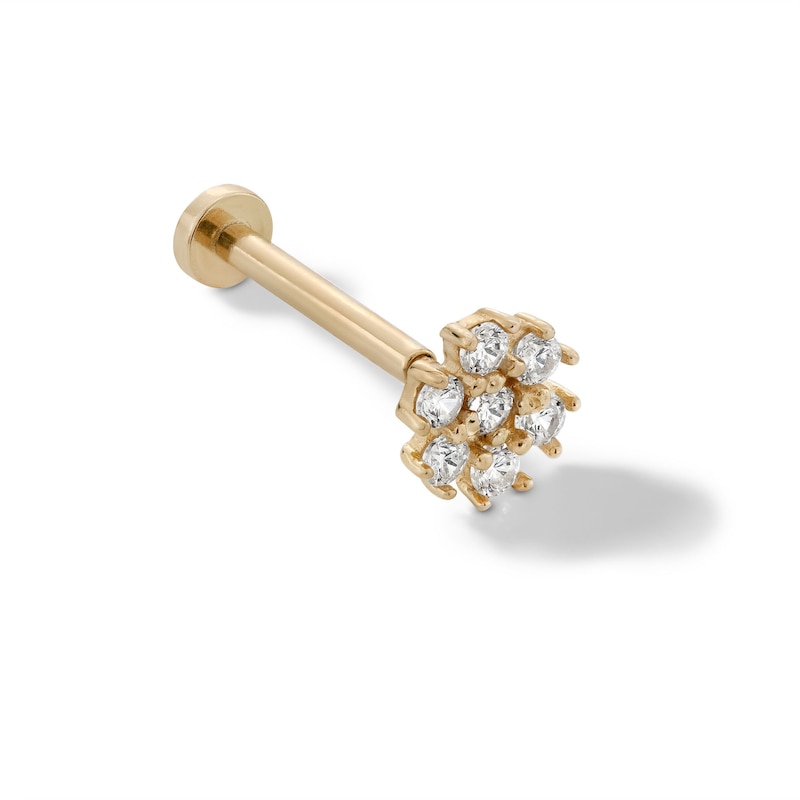 14K Gold Tube CZ Flower Stud - 18G 5/16"