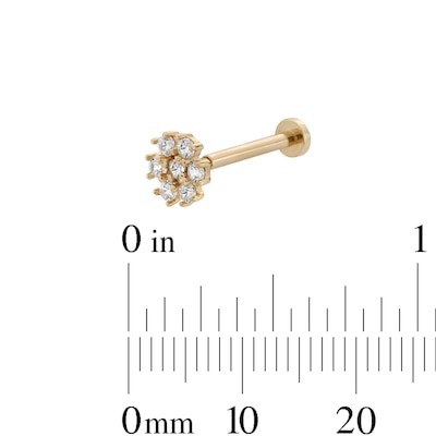 14K Gold Tube CZ Flower Stud - 18G 5/16"