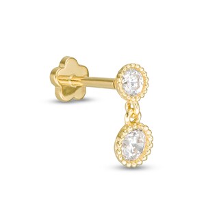 019 Gauge Cubic Zirconia Beaded Dangle Cartilage Barbell in 14K Gold