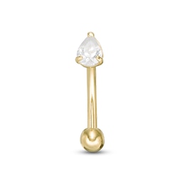 018 Gauge Pear-Shaped Cubic Zirconia Curved Barbell in Solid 10K Gold