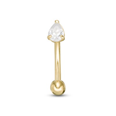 10K Solid Gold CZ Pear-Shaped Curved Barbell - 18G