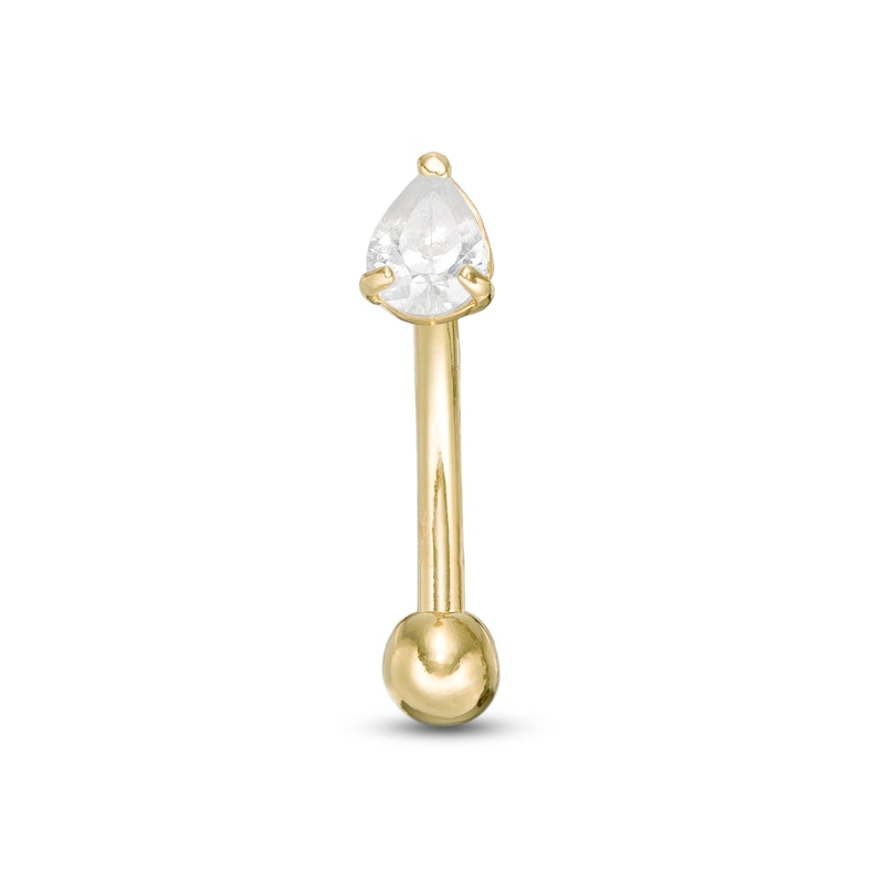 10K Solid Gold CZ Pear-Shaped Curved Barbell - 18G