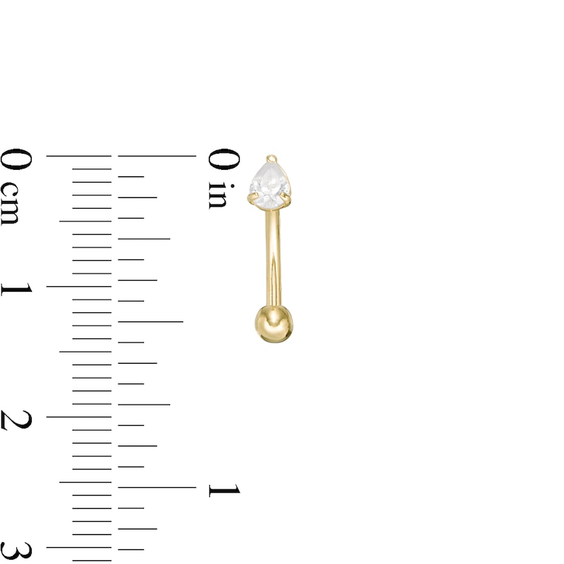 10K Solid Gold CZ Pear-Shaped Curved Barbell - 18G