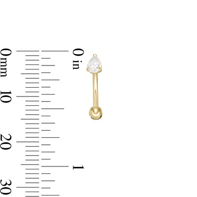 10K Solid Gold CZ Pear-Shaped Curved Barbell - 18G