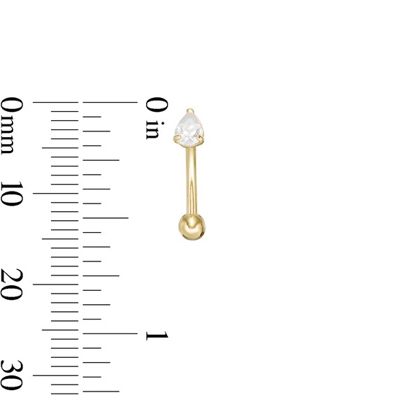 10K Solid Gold CZ Pear-Shaped Curved Barbell - 18G