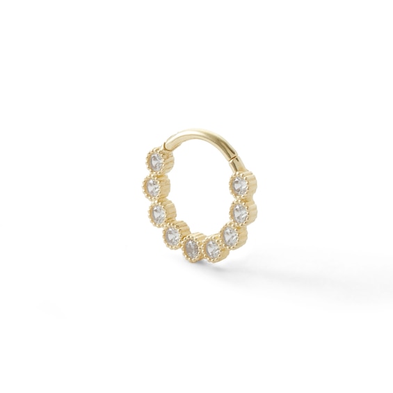 10K Gold CZ Beaded Hoop - 18G 3/8"