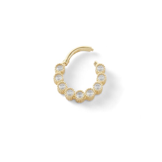 10K Gold CZ Beaded Hoop - 18G 3/8"