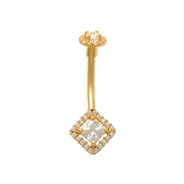 014 Gauge 4mm Princess-Cut Cubic Zirconia Frame Belly Button Ring in Solid 10K Gold