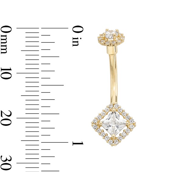 10K Solid Gold CZ Princess-Cut Frame Belly Button Ring
