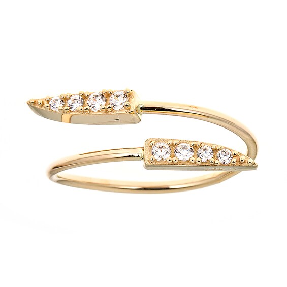 Adjustable Cubic Zirconia Double Spike Bypass Toe Ring in 10K Gold Tube
