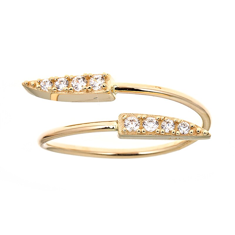 Adjustable Cubic Zirconia Double Spike Bypass Toe Ring in 10K Gold Tube
