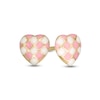 Child's Pink and White Enamel Checkered Heart Stud Earrings in 10K Gold