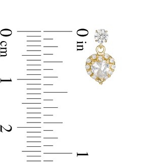 Child's Heart-Shaped Cubic Zirconia Frame Dangle Drop Earrings in 10K Gold