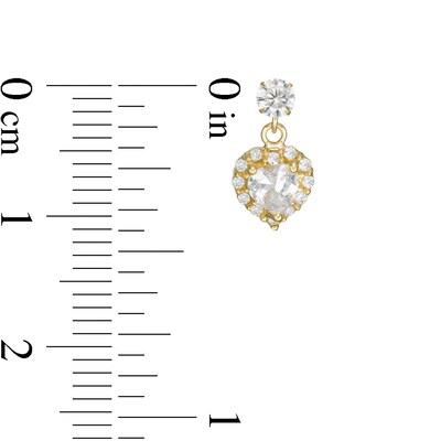 Child's Heart-Shaped Cubic Zirconia Frame Dangle Drop Earrings in 10K Gold
