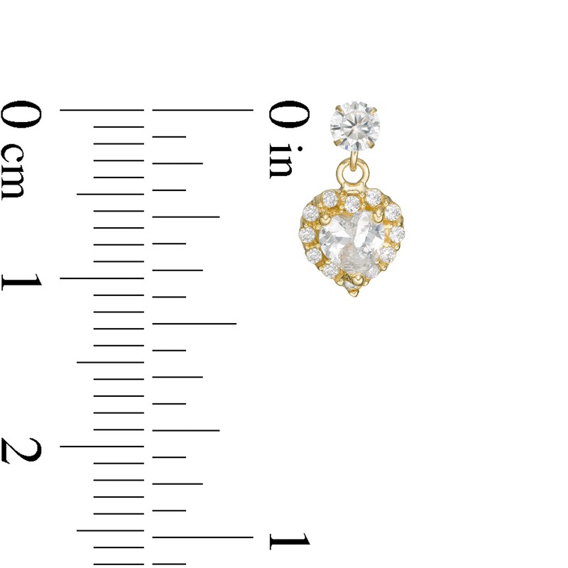 Main Image 2 of Child's Heart-Shaped Cubic Zirconia Frame Dangle Drop Earrings in 10K Gold