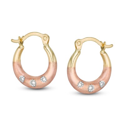 Child's Diamond-Cut Hoop Earrings in 10K Stamp Hollow Tri-Tone Gold