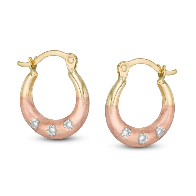 Child's Diamond-Cut Hoop Earrings in 10K Stamp Hollow Tri-Tone Gold